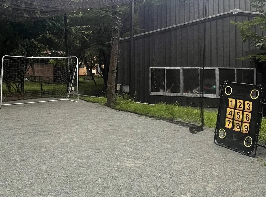 プレイパークのサッカーゴールとストラックアウト